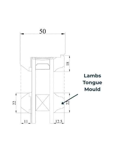 A detail drawing showing the shape of a lambs tongue moulding