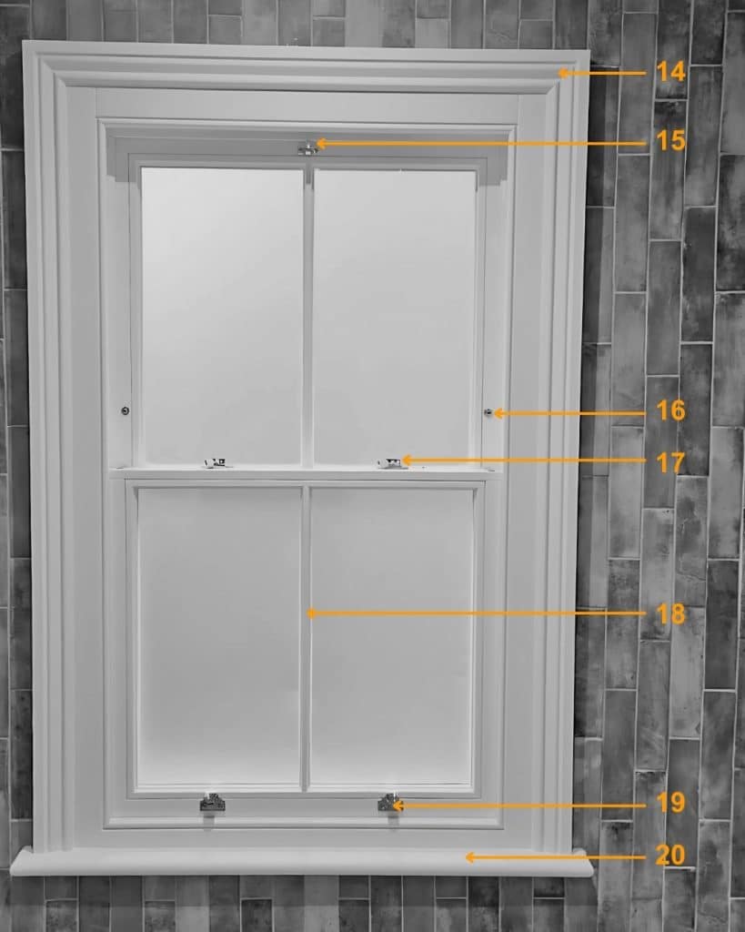 numbered diagram of interior sash window parts
